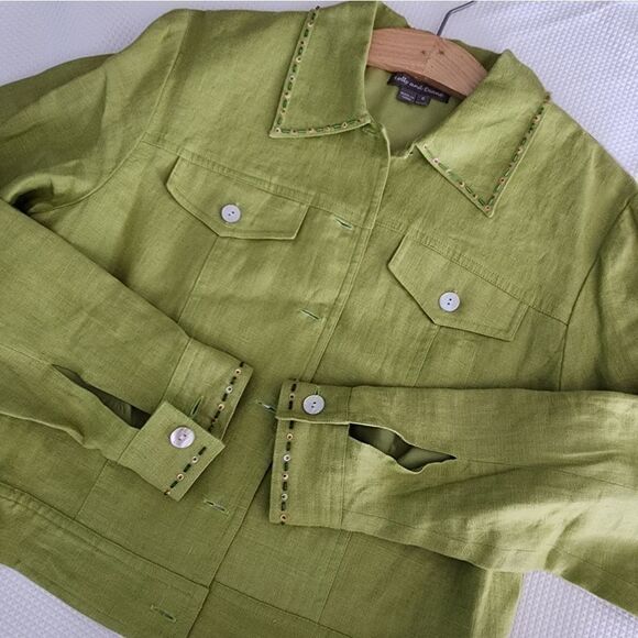 Kelly and Diane 100% linen embellish pineapple Safari Coastal jacket - Picture 15 of 16